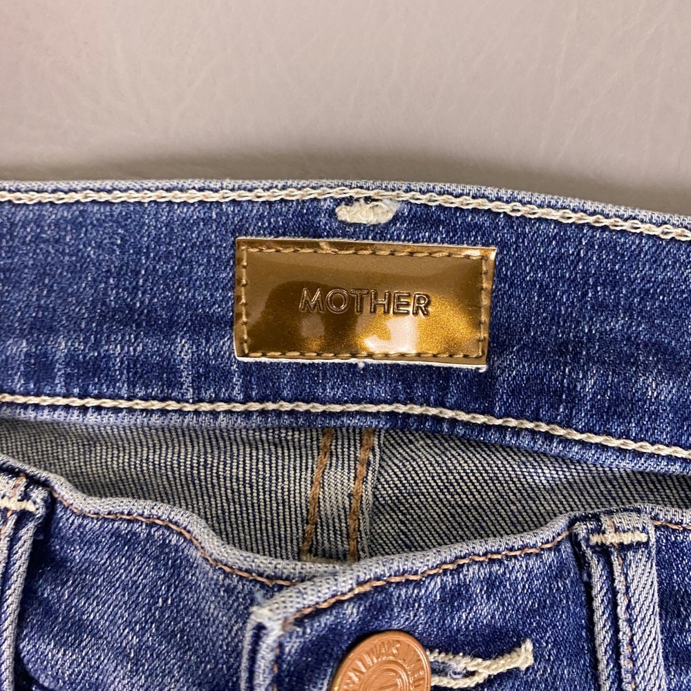 Mother The Insider Crop Step Chew Jeans Size 24 Blue Dancing On Coals Distressed - Picture 2 of 14